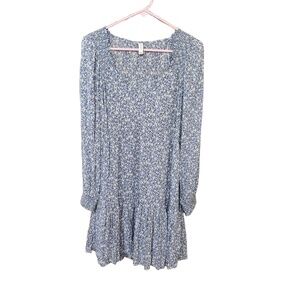 Gentle Fawn Dress Womens Large Blue Floral Long Sleeve Ruffled Hem Casual Boho R